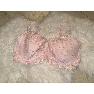 Vintage Delicates J7726 Lace Balconette Bra Lightly Lined UW Womens 38DD Pink